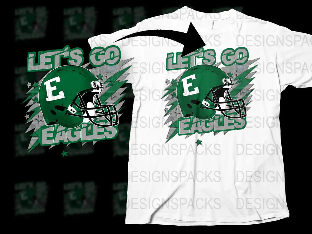 Let's Go Eagles Football T-Shirt, Green and White Sports Fan Tee, High School Team Support Shirt, Athletic Apparel