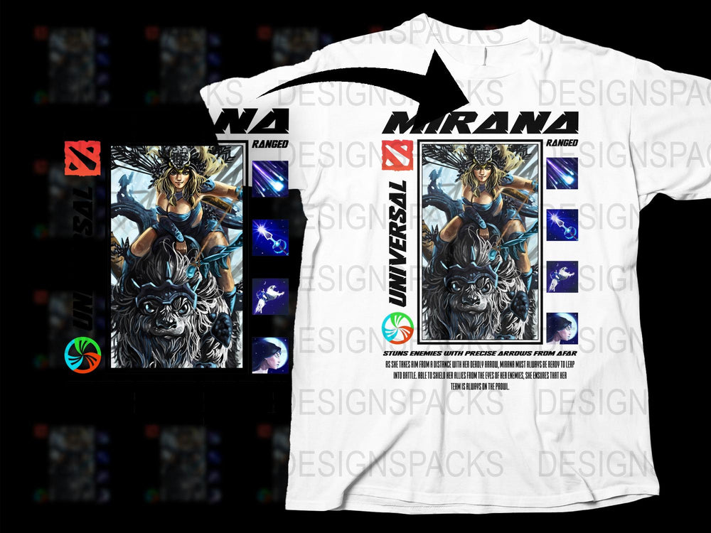 Mirana Dota 2 Inspired T-Shirt, Fantasy Gaming Graphic Tee, Unisex White Cotton Shirt with Hero Design