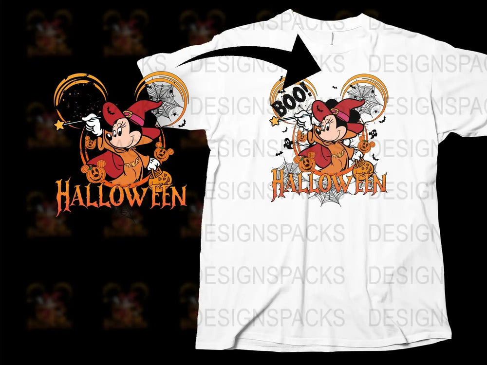 Halloween T-Shirt with Cartoon Witch and Moon, Kids' Spooky Graphic Tee, Holiday Apparel for Children