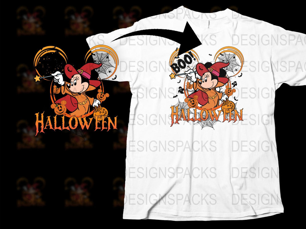 Halloween T-Shirt with Cartoon Witch and Moon, Kids' Spooky Graphic Tee, Holiday Apparel for Children