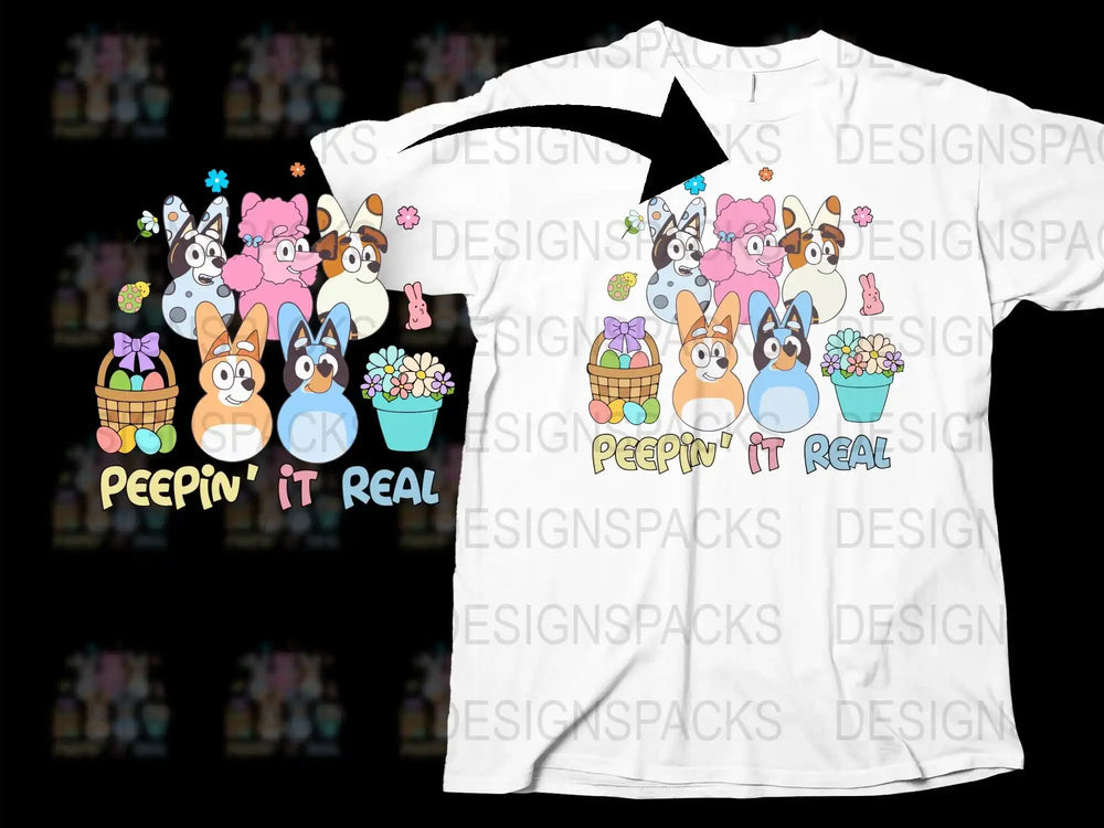 Easter Bunny T-Shirt Peepin' It Real Cute Spring Bunnies Floral Design Kids Adult Casual Wear