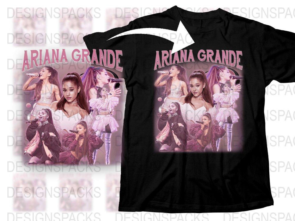 Ariana Grande Fan T-Shirt, Pop Music Concert Tee, Women's Collage Graphic Top, Black Cotton Shirt