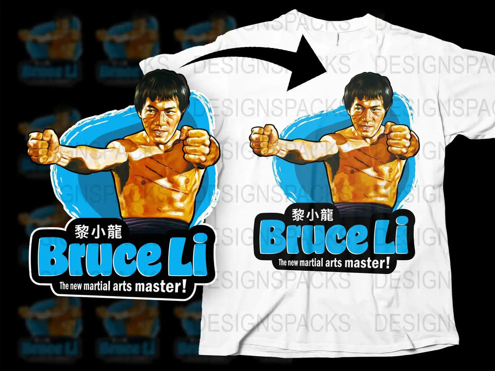 Bruce Li Graphic T-Shirt, Martial Arts Master Tee, Vintage Fight Design, Men's White Casual Shirt