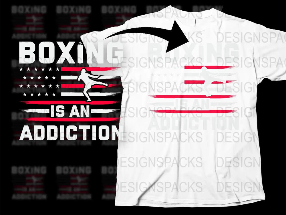 Boxing Addiction Graphic T-Shirt, American Flag Design, Men's Athletic Apparel White Tee