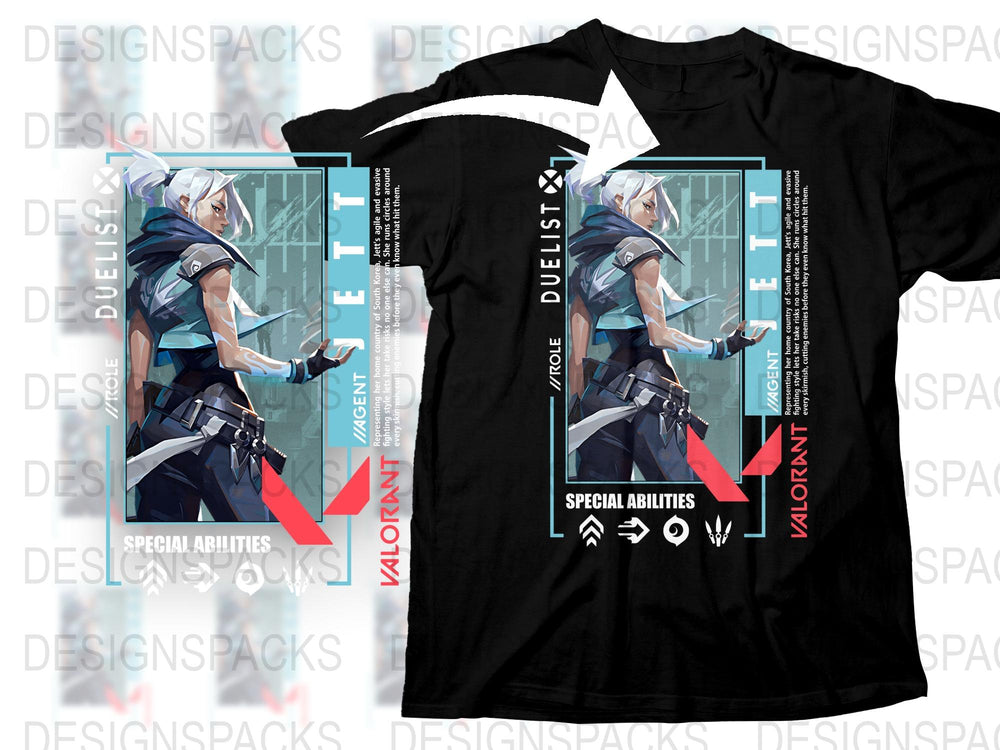 Valorant Jett Duelist T-Shirt, Cool Anime Style Gaming Apparel, Special Abilities Graphic Tee, Unisex