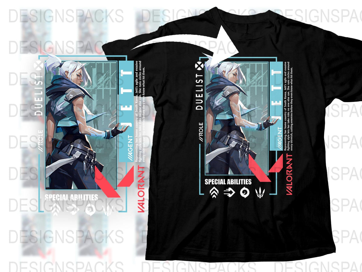 Valorant Jett Duelist T-Shirt, Cool Anime Style Gaming Apparel, Special Abilities Graphic Tee, Unisex