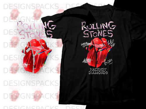 Black t-shirt with Rolling Stones Hackney Diamonds logo and diamond graphic.
