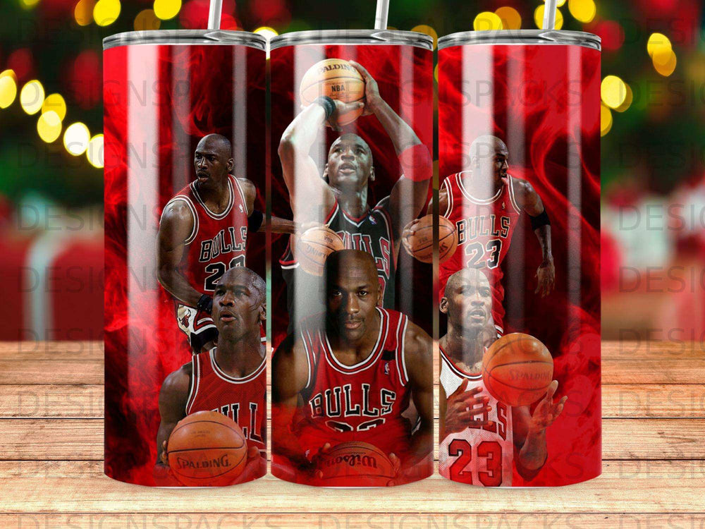 Michael Jordan in Chicago Bulls uniform playing basketball, with text.