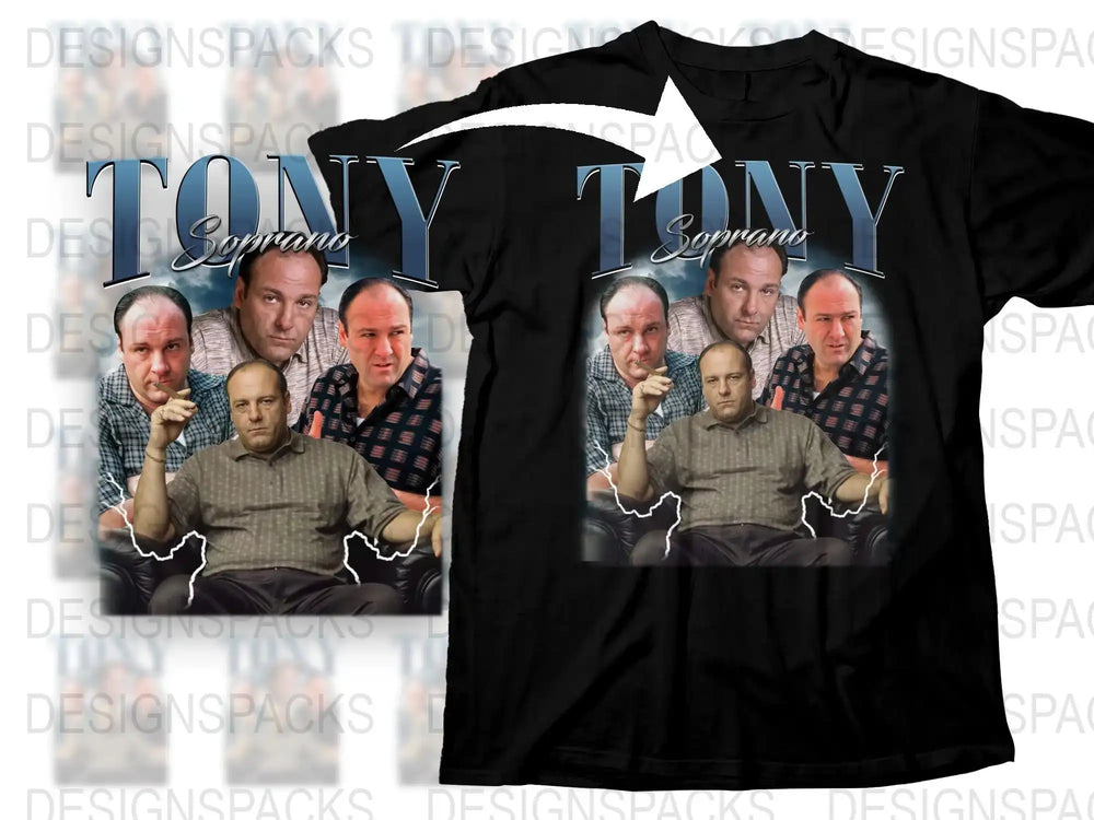 Tony Soprano Graphic T-Shirt, TV Show Character Collage Tee, Fan Gift Idea