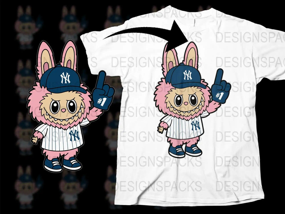 Cute Cartoon Rabbit Baseball Fan T-Shirt, New York Team Supporter Kids Apparel