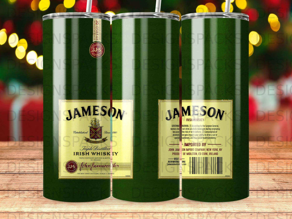 Jameson Triple Distilled Irish Whiskey bottle with distillery and government warning text.