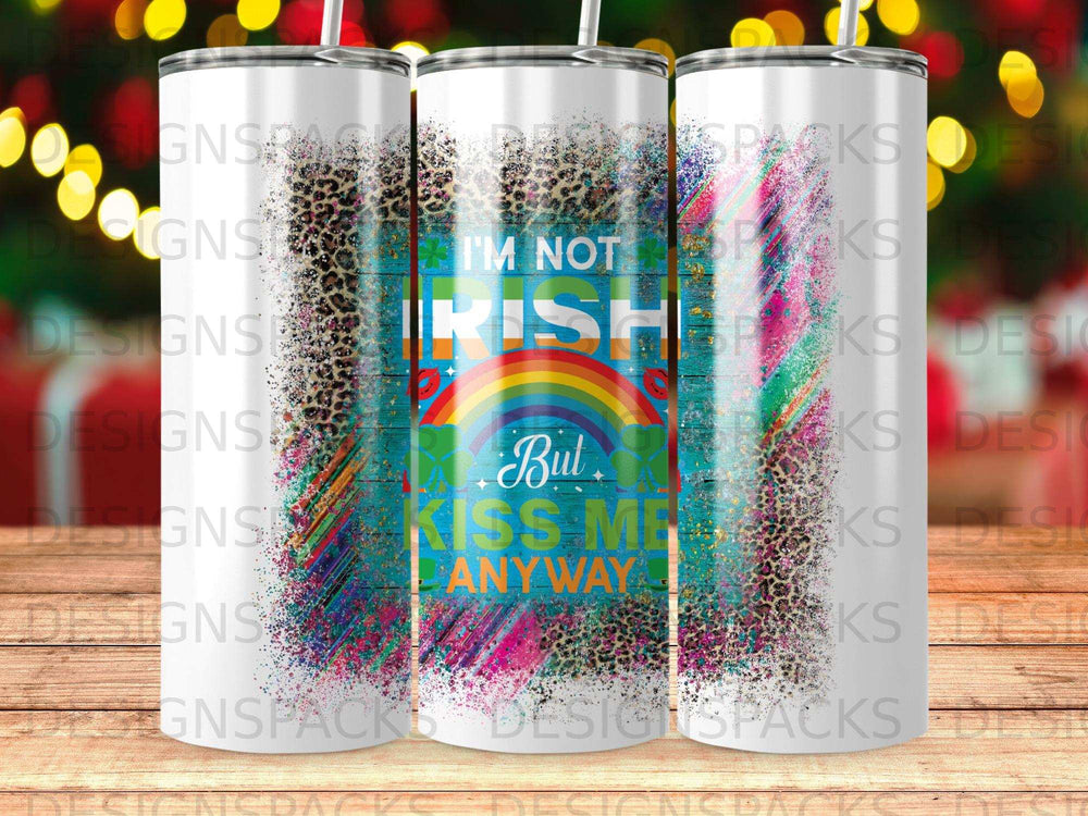 Tumbler with "I'm not going to lie, but kiss me anyway" and rainbow design.