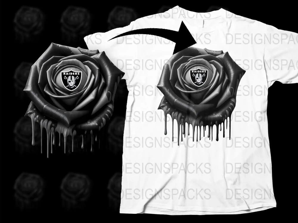 Black Rose Raider Logo T-Shirt, Men's Graphic Tee, Unique Floral Drip Design, Sports Fan Apparel