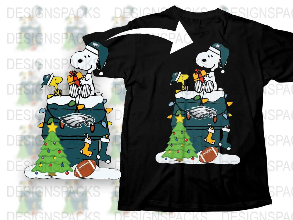 Snoopy Christmas T-Shirt, Philadelphia Eagles NFL, Festive Holiday Apparel, Cartoon Dog Tee, Gift for Sports Fans