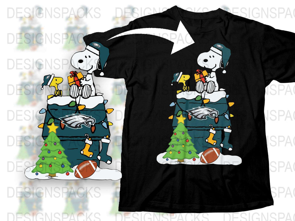 Snoopy Christmas T-Shirt, Philadelphia Eagles NFL, Festive Holiday Apparel, Cartoon Dog Tee, Gift for Sports Fans
