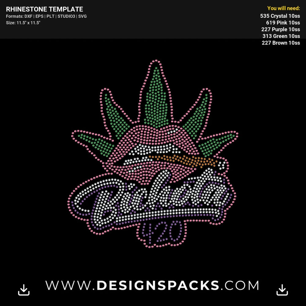 Bichota 420 Weed Smoking Lips Rhinestone Digital Template