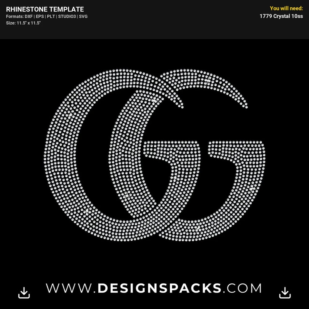 Big Gucci GG Designer Fashion Logo Rhinestone Digital Template