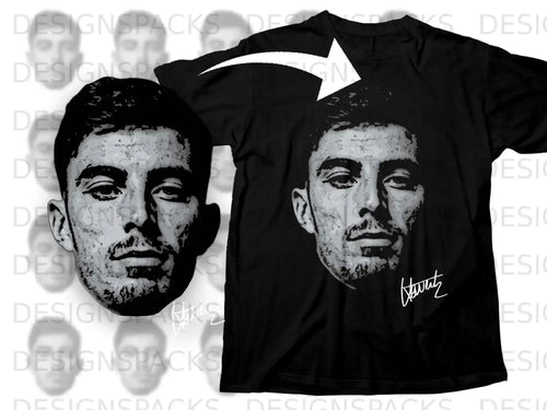 Black T-Shirt with Artist Signature and Face Print Design