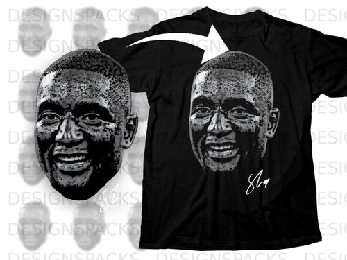Smiling Face Design Black T-Shirt with Signature Print