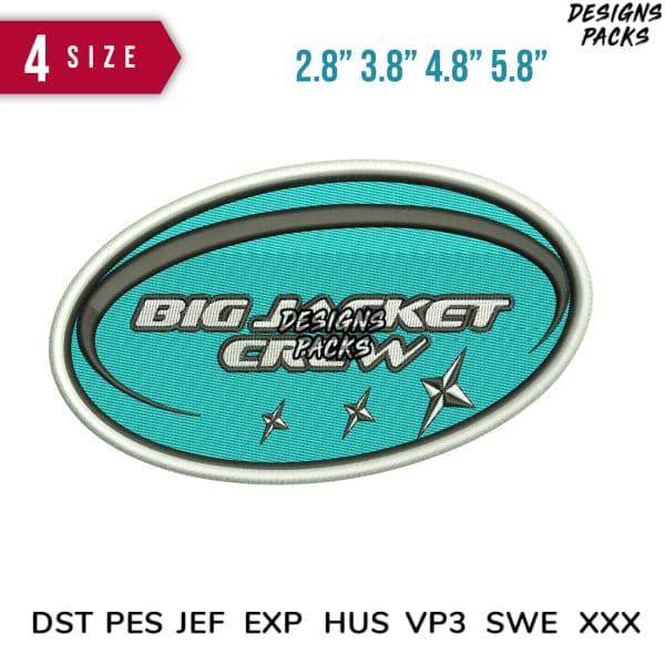 Big Jacket Crew embroidery design in teal with stars, available in 4 sizes and multiple file formats