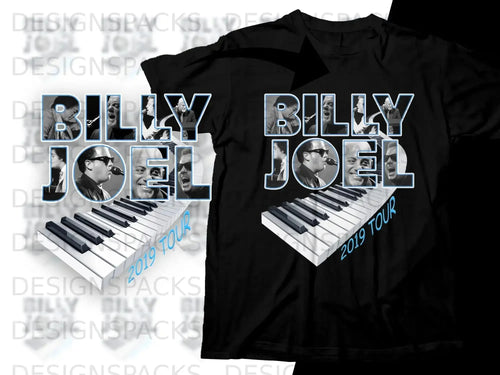 Billy Joel 2019 Tour t-shirt with piano keys and band photos.