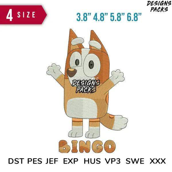 Bingo embroidery design in 4 sizes, compatible with DST PES JEF formats for machine embroidery projects.