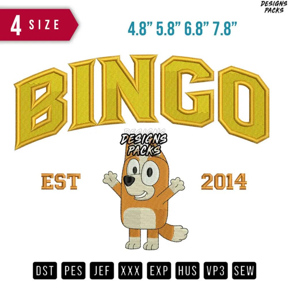 Bingo Est 2014 Cartoon Blue Dog Embroidery Design