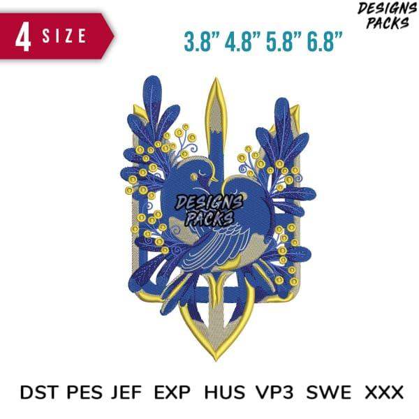 Blue bird embroidery design with gold accents, 4 sizes, DST PES JEF formats for instant download