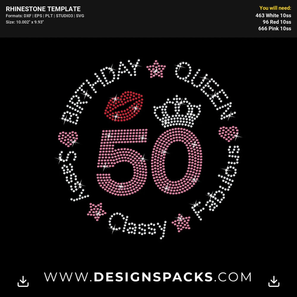Birthday Queen 50 Fabulous Classy Sassy Rhinestone Digital Template