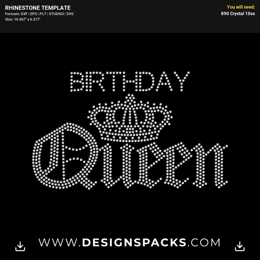 Birthday Queen Crown English Font Rhinestone Digital Template