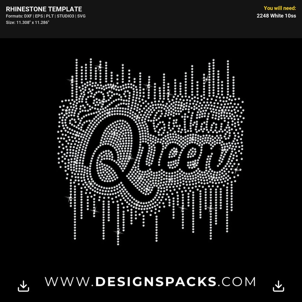 Birthday Queen Crown Heart Cross Rhinestone Digital Template