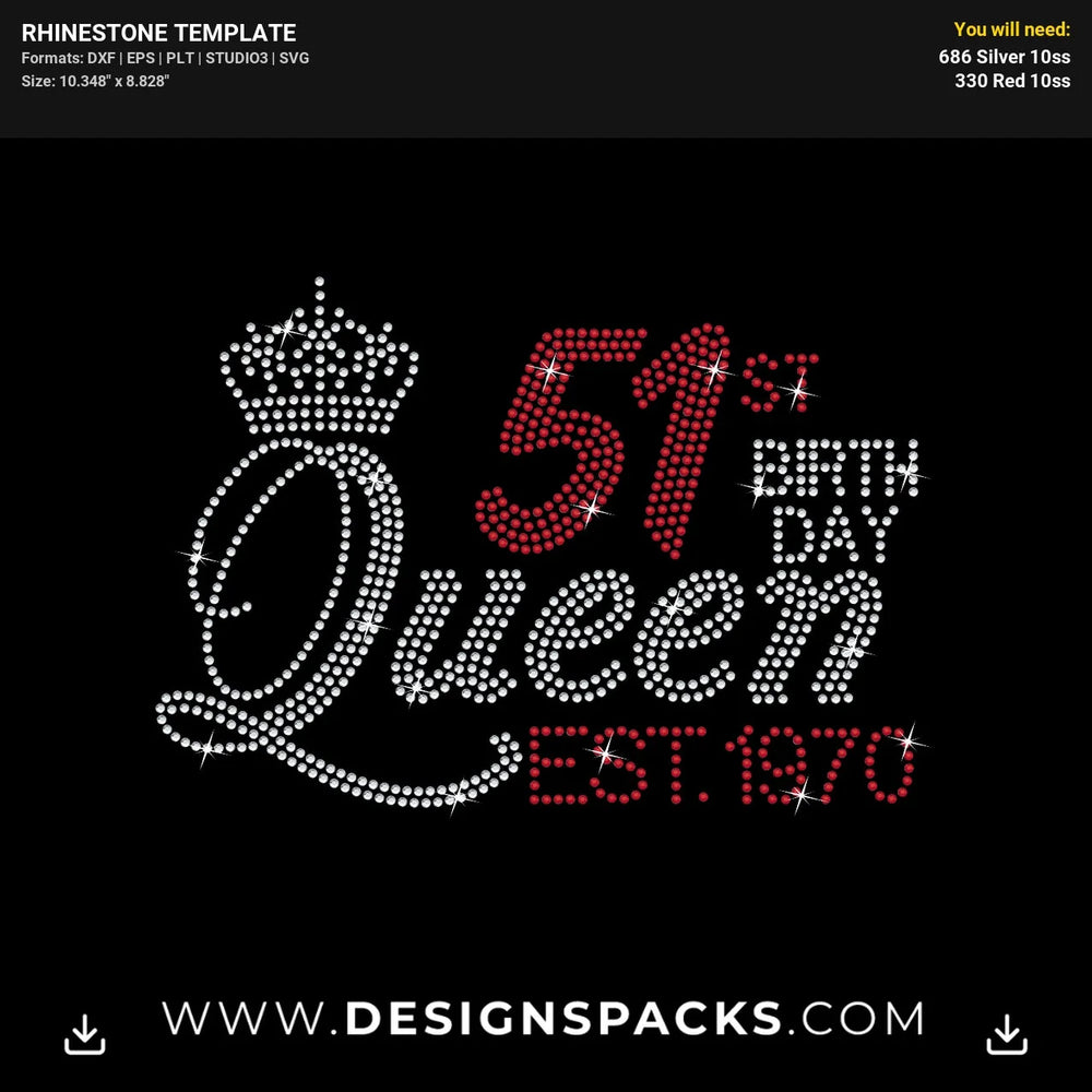 Birthday Queen Est Numbers Rhinestone Digital Template