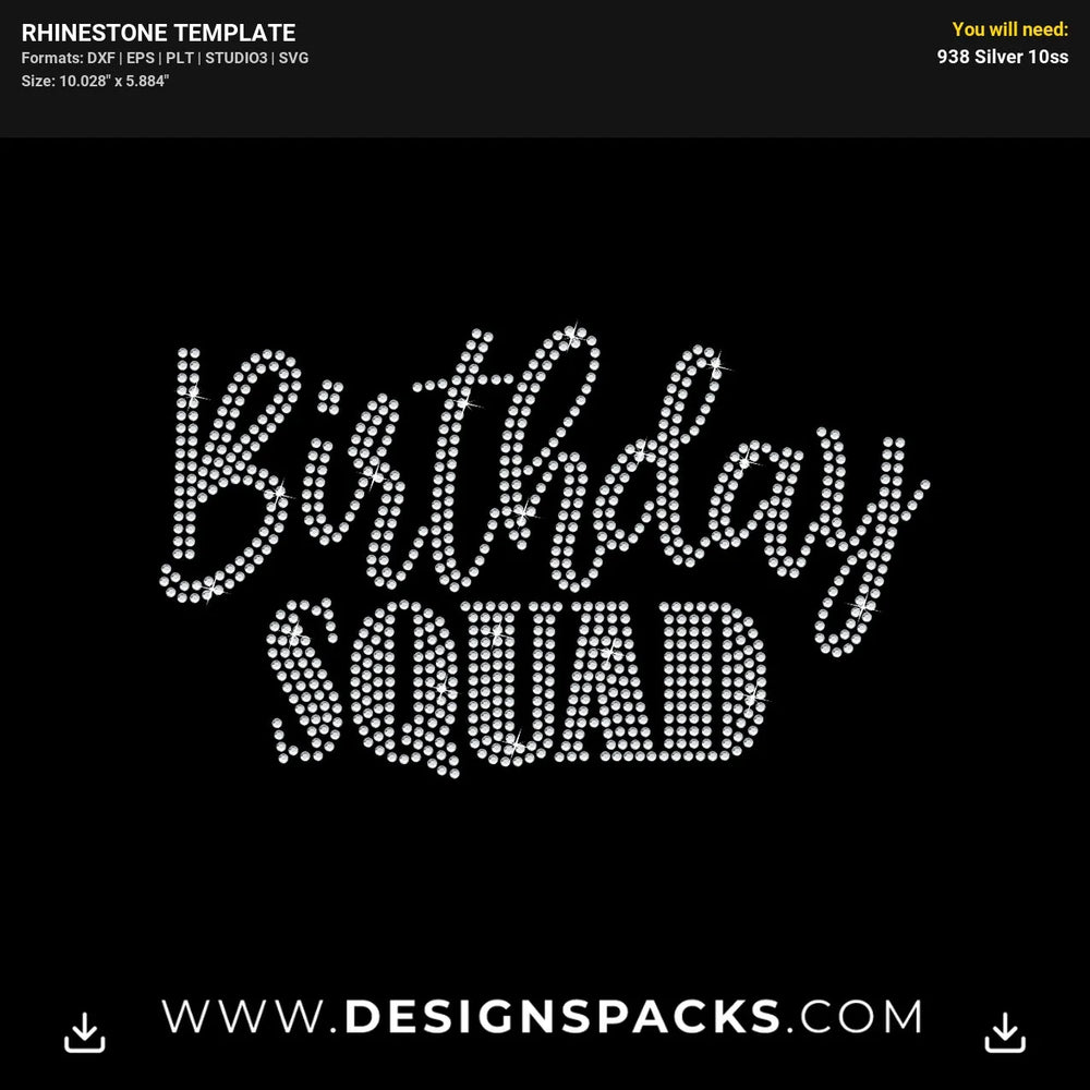 Birthday Squad Rhinestone Digital Template