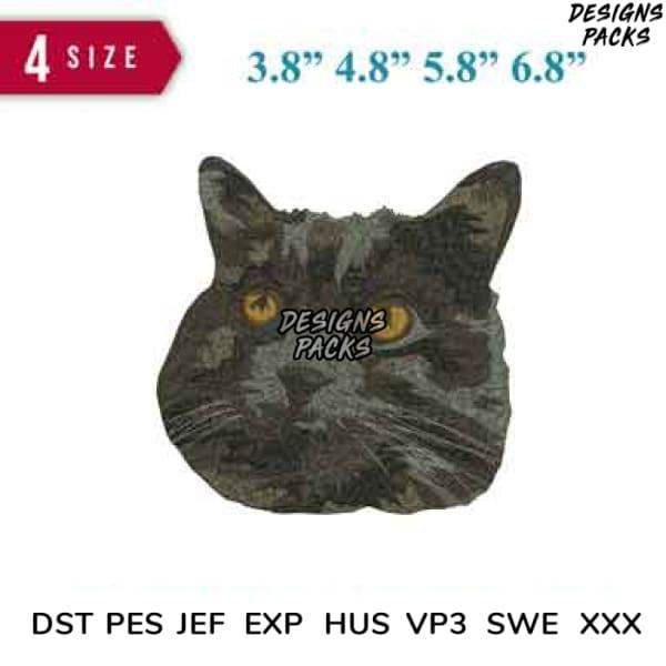Cat face embroidery design in 4 sizes, DST PES JEF formats, print-ready for DTG or DTF