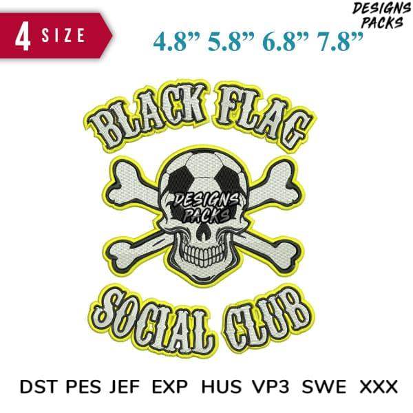 Black Flag Social Club skull and crossbones embroidery design in multiple sizes