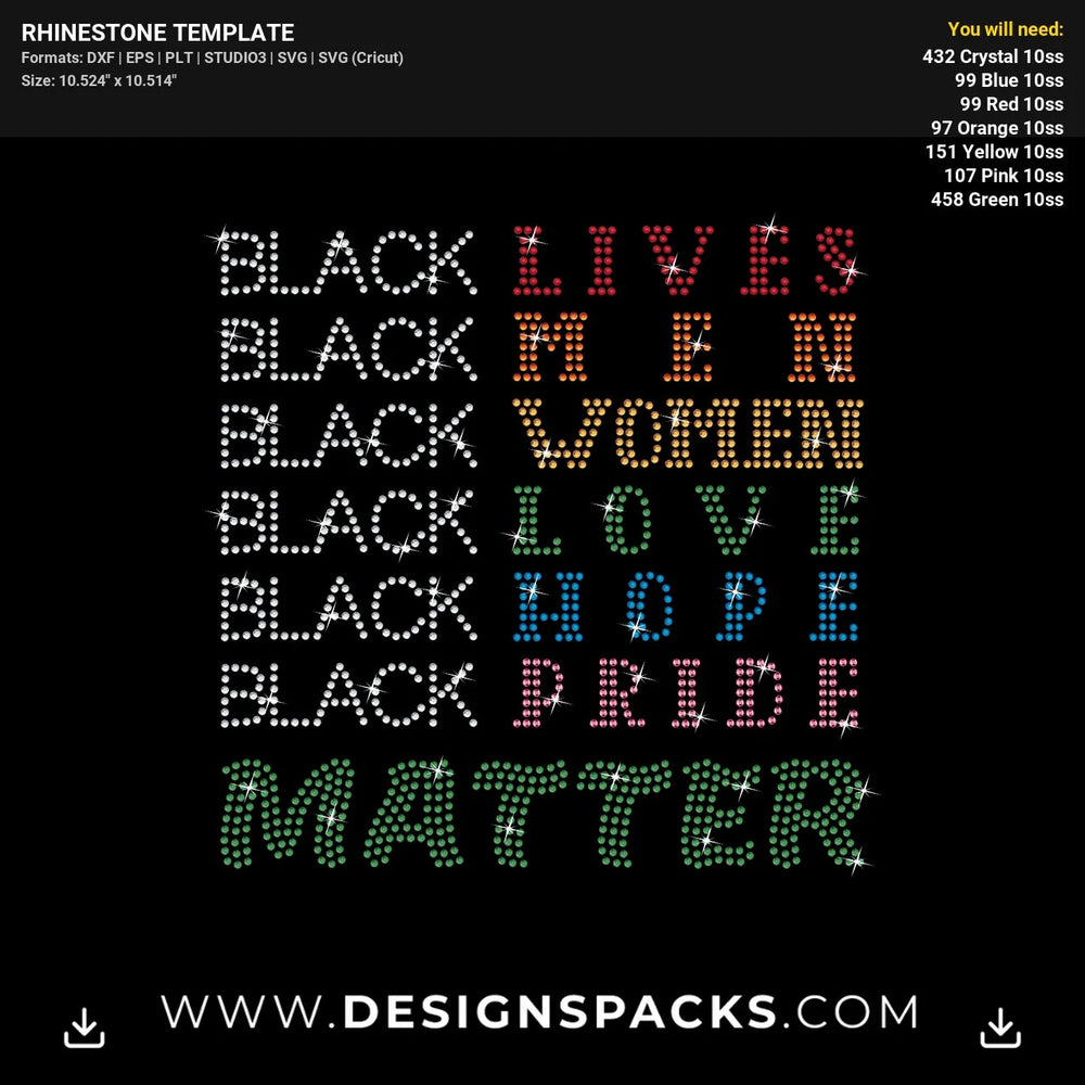 Black Lives Matter Equality Quote Shirt Rhinestone Digital Template