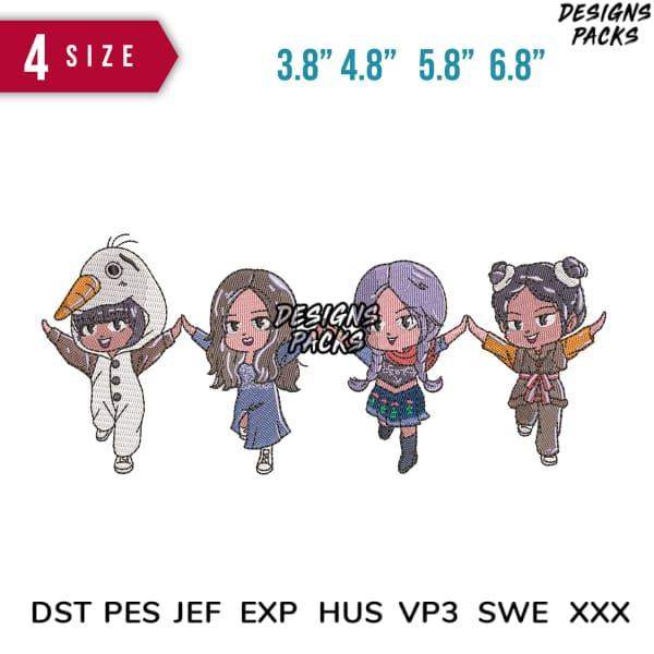 Cute chibi-style embroidery designs in 4 sizes, compatible with DST PES JEF formats for instant download