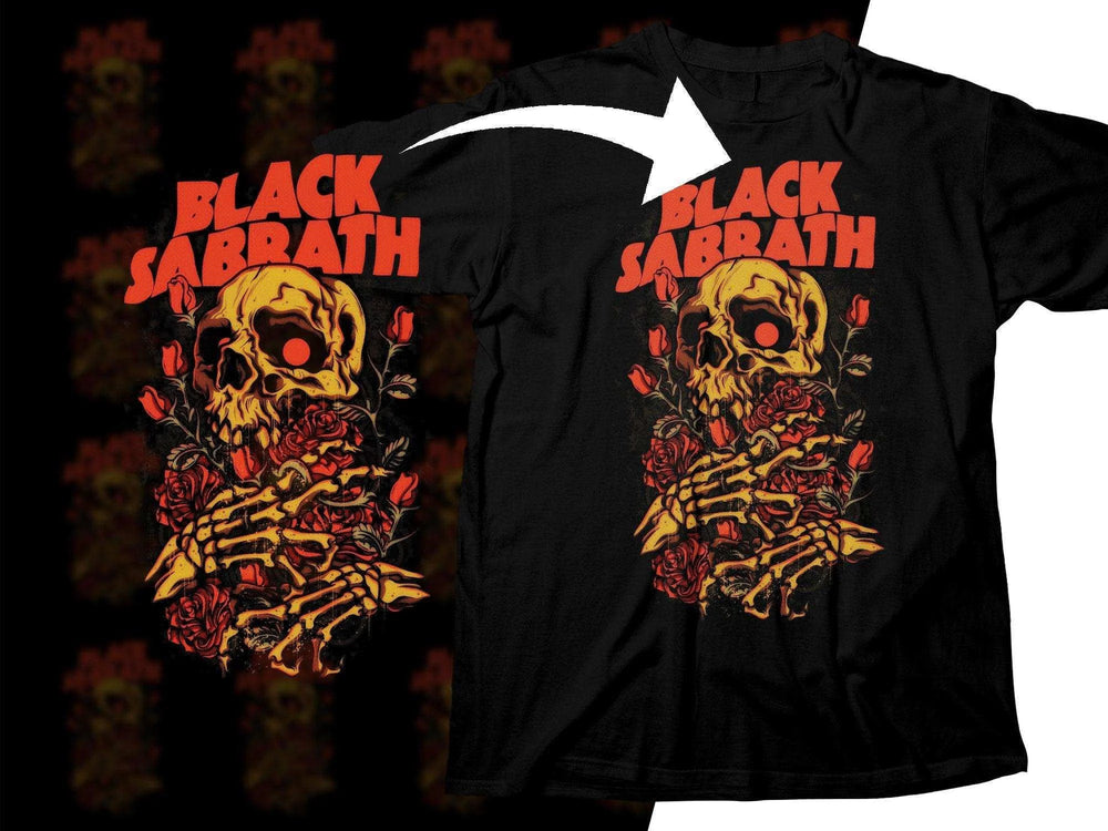 Black Sabbath Skull With Roses Rock Png Halftone Digital Download