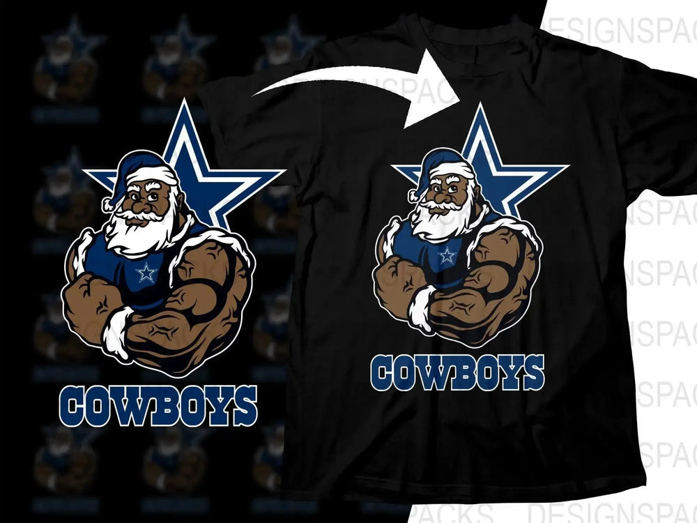 Black Santa Christmas Football Cowboys Png Digital Download