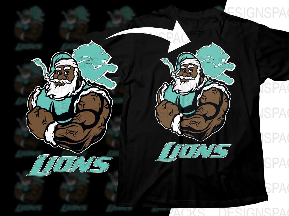 Black Santa Christmas Football Lions Png Digital Download