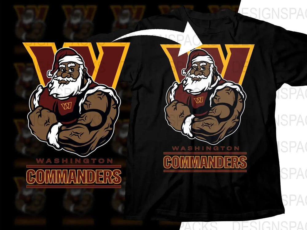 Black Santa Christmas Football Washington Commanders Png Digital Download