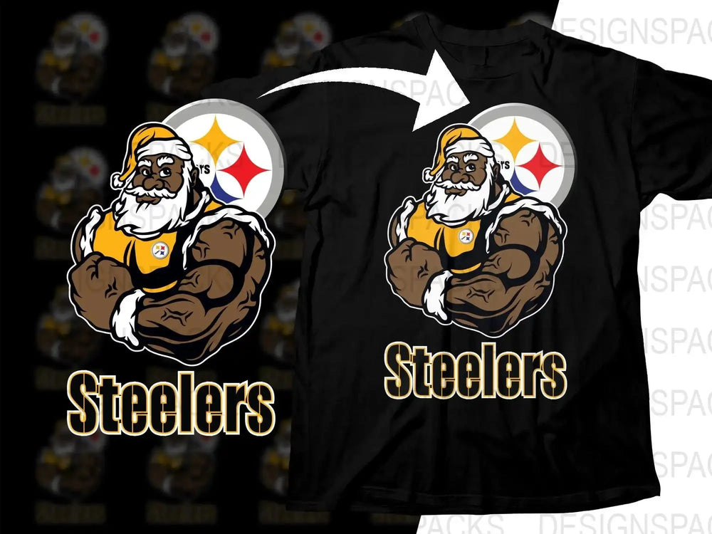 Black Santa Steelers Football Christmas Theme Png Digital Download