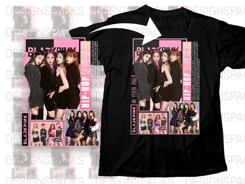 Blackpink K-Pop Band Graphic T-Shirt, Stylish Hip-Hop Pink Album Inspired Tee, Trendy Girls Group Fashion Top