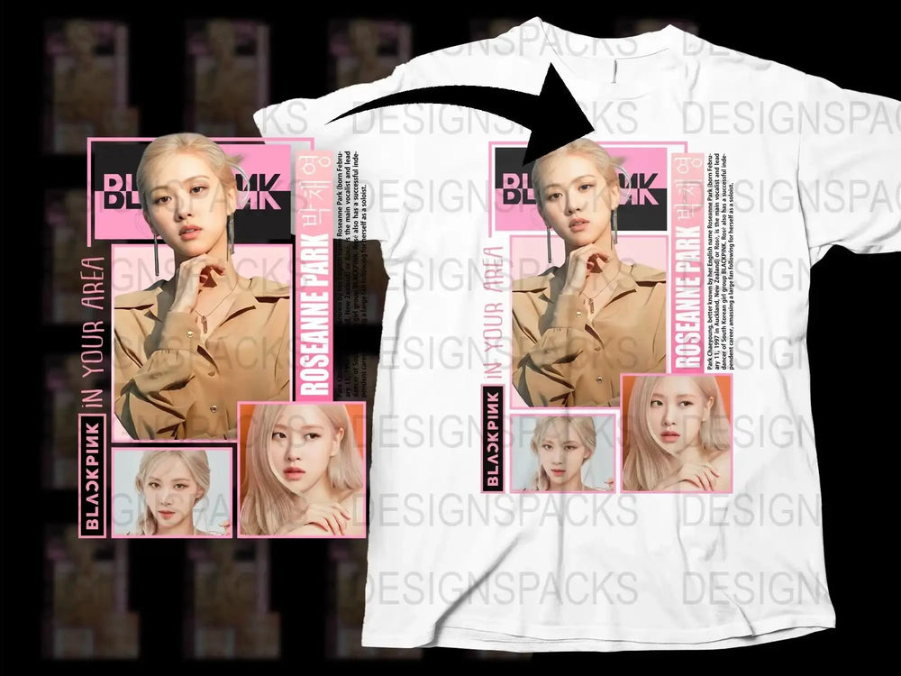 Blackpink Rose Graphic T-Shirt, K-Pop Music Fan Merch, White Tee with Celebrity Print, Stylish Top