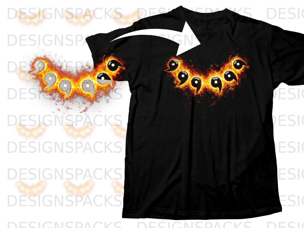 Black t-shirt with a fiery ring of tomoe symbols across the chest.