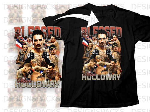 Black t-shirt with Max Holloway 