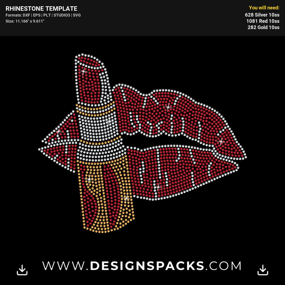 Bling Lips Makeup Lipstick Fashion Art Rhinestone Digital Template