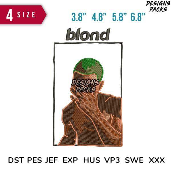 Blond embroidery design with green cap, available in 4 sizes, DST PES formats