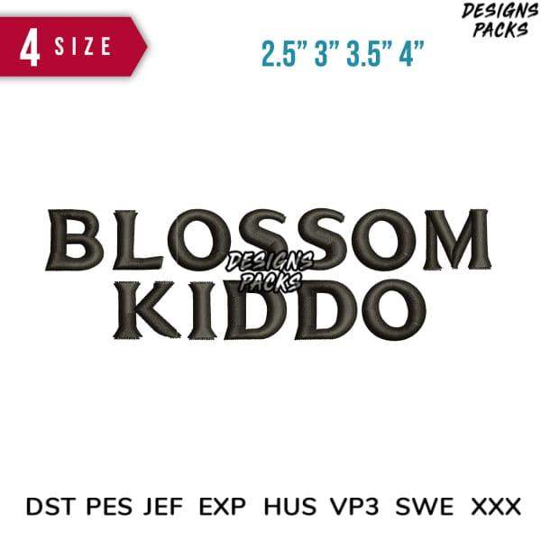 Blossom Kiddo embroidery design in 4 sizes, DST PES JEF formats, print-ready for DTG & DTF