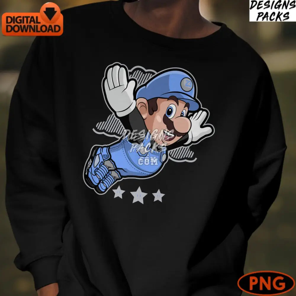 Blue Cartoon Plumber Character Digital Art Instant Download Png File Perfect For Print And Web